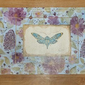 Hand-painted whimsical floorcloth - ethereal floral & butterfly